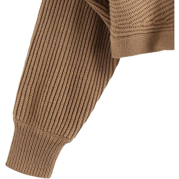 Women's Ribbed Knit Cropped Sweater V Neck Tie Back Drop Shoulder Casual - Picture 3 of 4